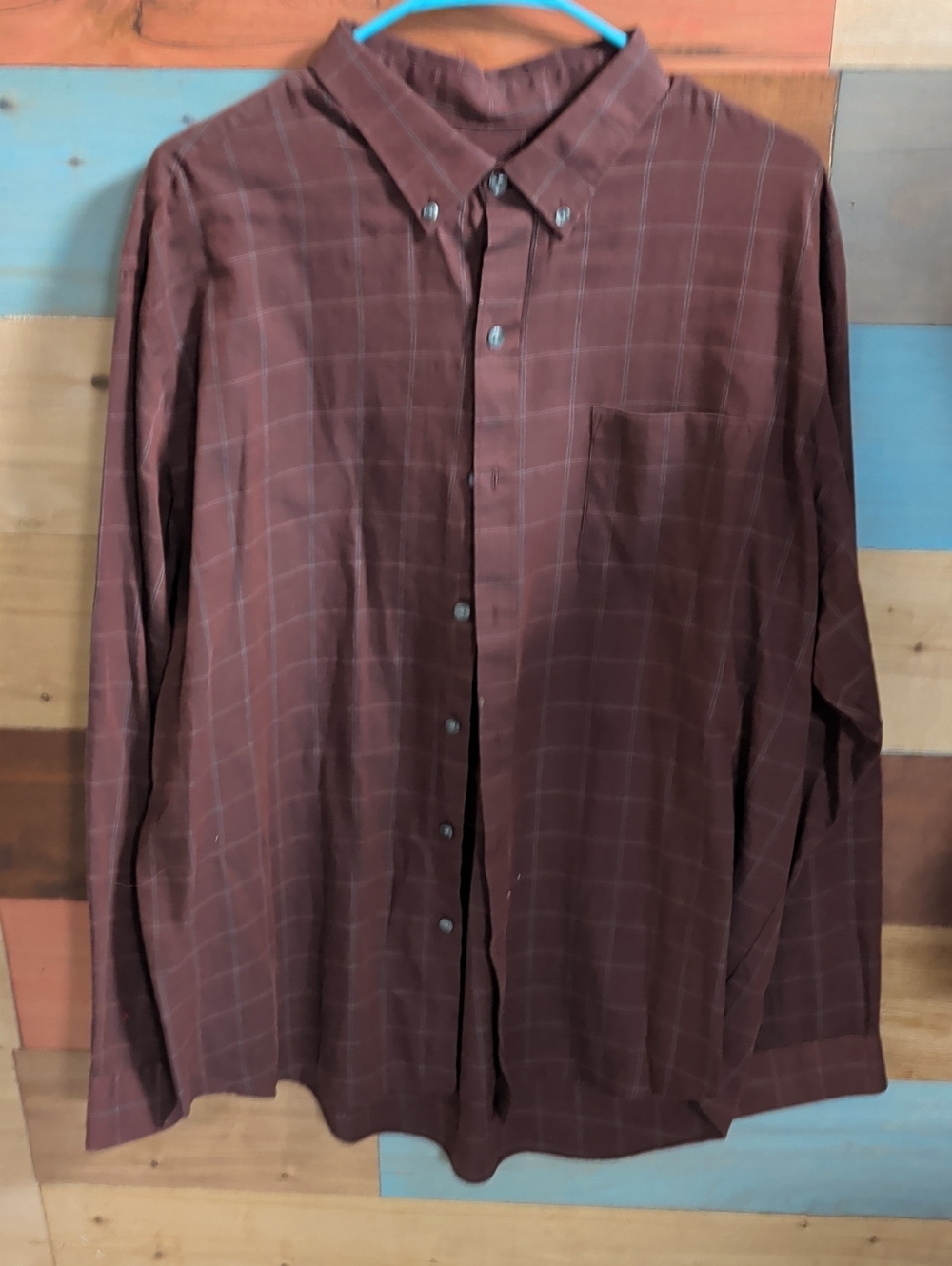 Van Heusen Men's Brown Windowpane Button-Down Shirt